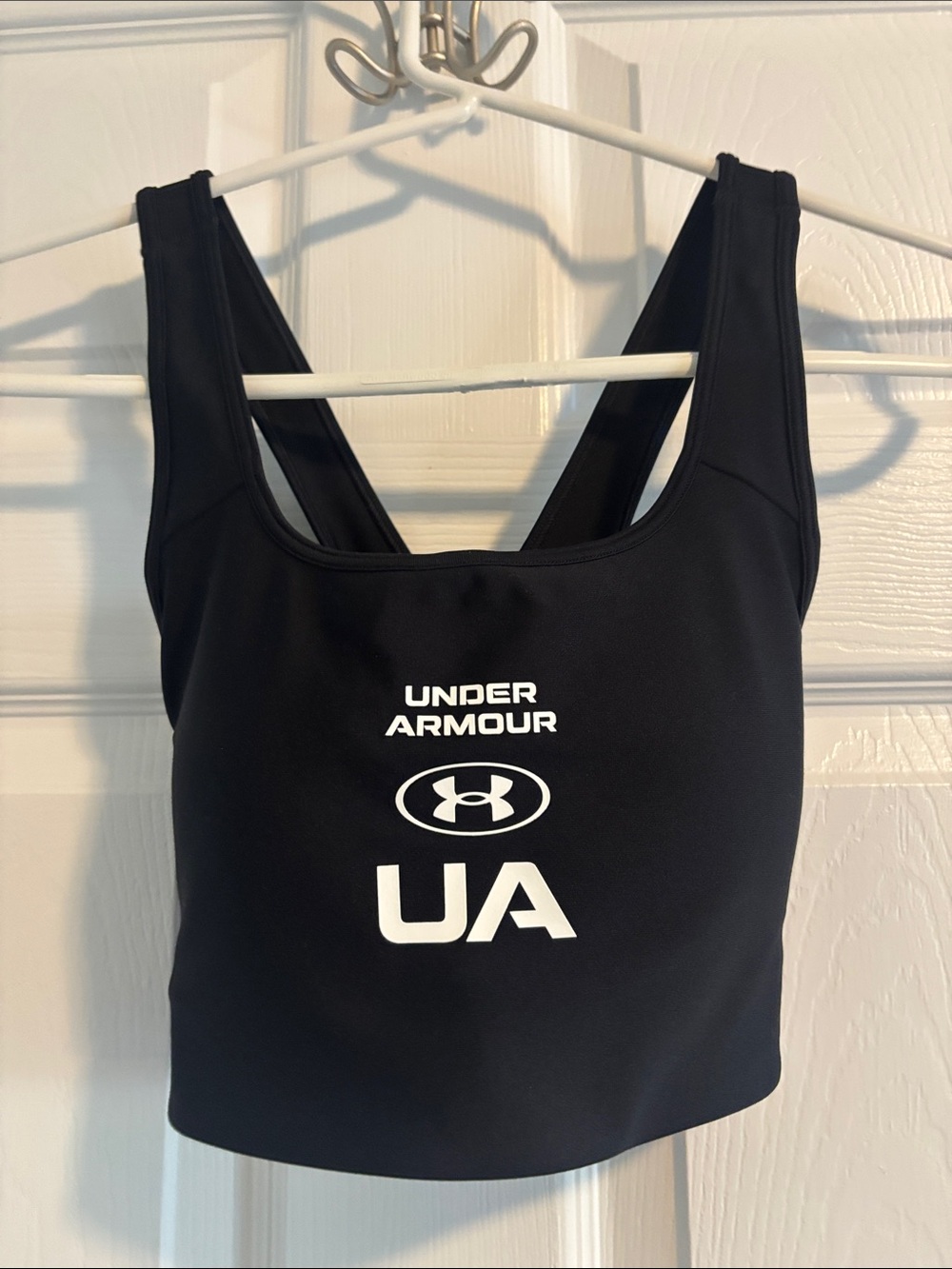 Under Armour Black and White Logo Crop Tank Sports Bra